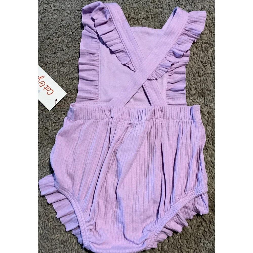 Cat & Jack Baby Lavender Ruffled Romper 6-9M Ribbed Cotton Blend Sleeveless NWT